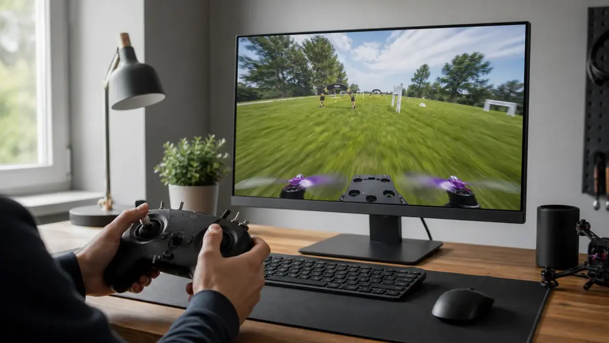 FPV-simulator illustrert som fpv-drönare hos Drönarnytt